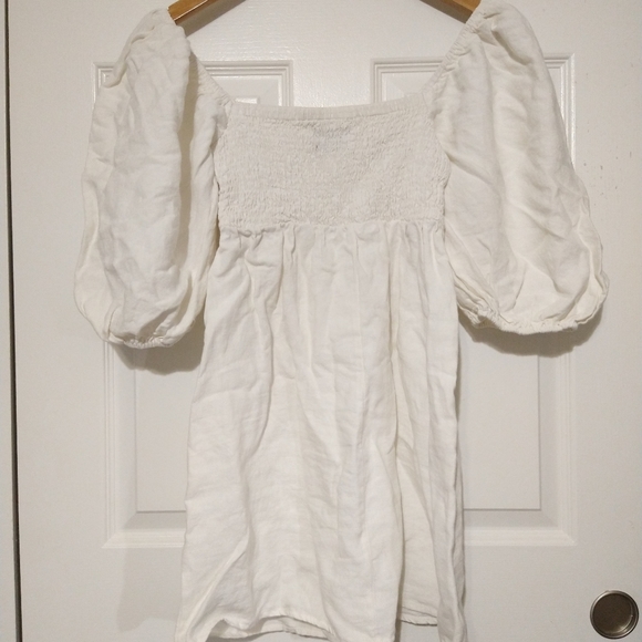 Tuckernuck Smocked Dress 100% Linen Puff Sleeves White Small S, Large L NWOT New - Picture 8 of 14